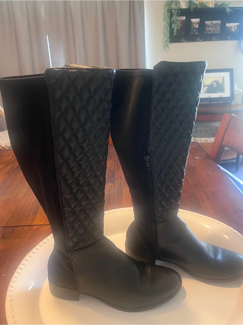 Women's Black Quilted Tall Boots